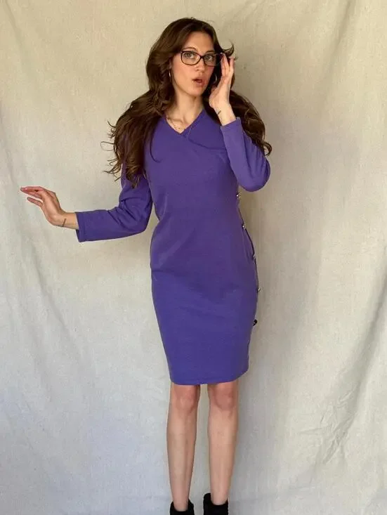 80s Purple Bodycon Heart Breaker Dress - Picture 4 of 15